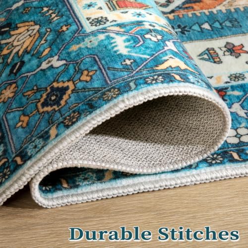 5x7 Washable Non Slip Boho Area Rug for Living Room (Blue/Multi / 5' x 7' (Rectangular))