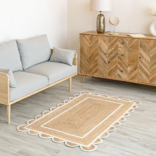 Scalloped Natural Jute Area Rug (3' x 5' (Rectangular))