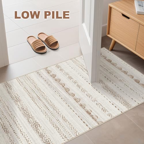Boho 2x4 Washable Area Rug Non Slip Carpet for Entryway Beige (Beige Brown / 2' X 4' (Rectangular))