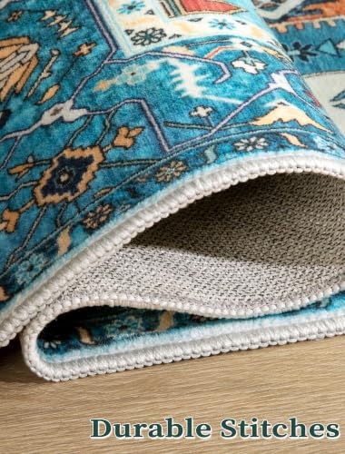 2'6"x10' Washable Non Slip Boho Runner Rug for Hallway (Blue/Multi / 2'6" x 10' (Runner))