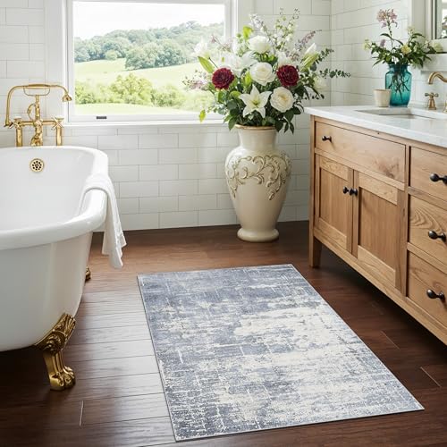 Washable 2x3 Entryway Area Rug (2' x 3' (Rectangular) / Blue/Ivory)