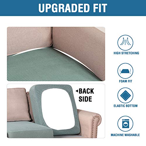 Super Stretch Couch Cushion Covers Sofa Cushion Slipcovers Jacquard Fabric Individual Seat Couch Slipcover Sets for Pets with Elastic Bottom (Sage)