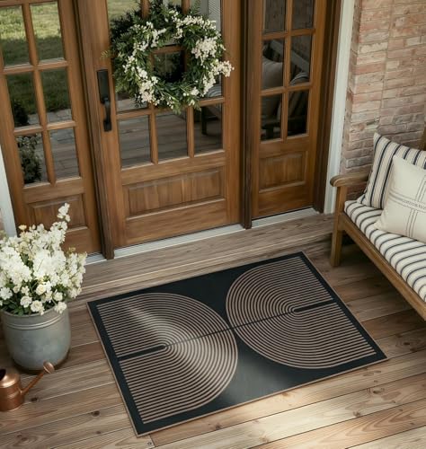 Enfys Rainbow Outdoor Mats for Front Door (2' x 3' (Rectangular) / Dark Grey/Charcoal Black)
