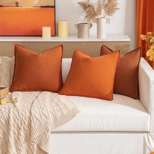 Decorative Linen Pillow Covers 18x18 Inch Burnt Orange (Burnt Orange / 18" x 18" (Pack of 2))