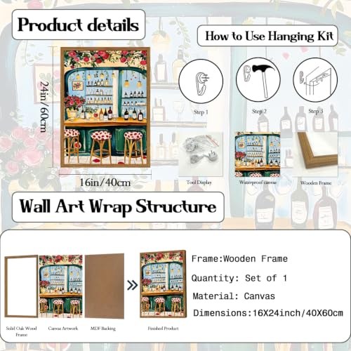 Framed Trendy French Bar Wall Art (Vibrant Bar / 24"L x 16"W)