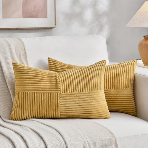 2 Packs Mustard Yellow Lumbar Decorative Throw Pillow Covers 14x22 Inch for Living Room Couch Bed (Mustard Yellow / 22" x 14" (Pack of 2))