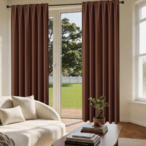 Brown Blackout Curtains 108 inch Length 2 Panels Set (Brown / 52"W x 108"L (Pack of 2))