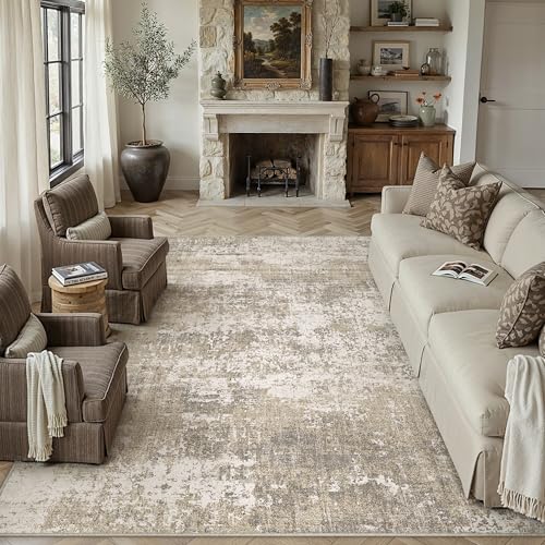 Beige Brown Area Rug 6x9 Modern Abstract (Abstract Beige Brown / 6' x 9' (Rectangular))