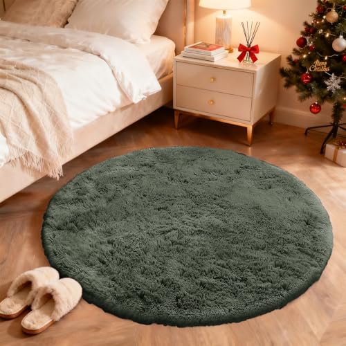 Olive Green Round Rugs for Bedroom (4 Ft Round / Olive Green)