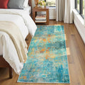 Washable Runner 2'x6' Abstract Area Rug for Hallway Teal Multi (Teal Blue/Green/Orange / 2' x 6' (Runner))