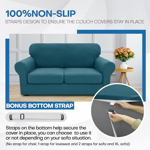 4 Piece Stretch X (91"-110"(3 Cushions) / Peacock Blue)