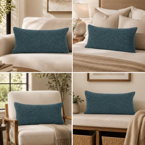 14x24 inch Boucle Lumbar Pillow Cover (Dusty Blue / 24" x 14" (Pack of 1))