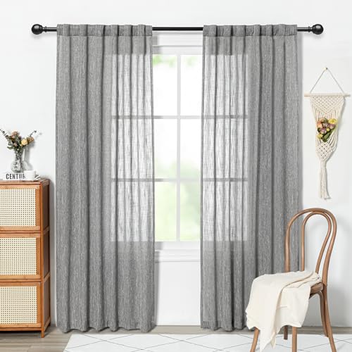 Living Room Curtains 2 Panels Boho Semi Sheers Long Drapes Light Filtering for Bedroom Windows (50"W x 90"L (Pack of 2) / Dark Grey)
