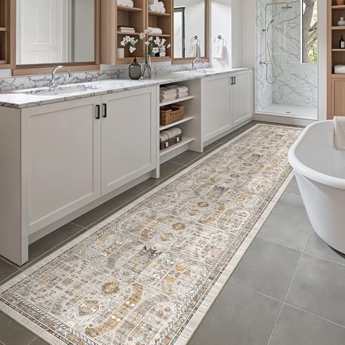 Washable Runner Rugs 2x10 Long for Hallway Kitchen (Brown/Gold / 2' x 10' (Runner))