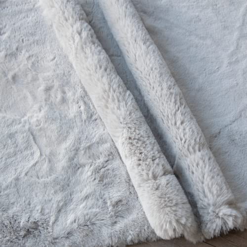 Round Furry Rugs for Living Room Faux Rabbit Fluffy Fur Rug for Bedroom Washable Area Rugs Boho Circle Rug Grey Shag Rug 4ft (4' (Round) / Grey)