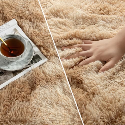 Large Shag Area Rugs 8 x 10 (Tie-dyed Beige / 8' x 10' (Rectangular))