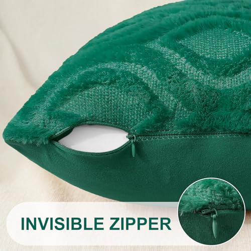 Faux Fur Plush Soft Green Throw Pillow Covers 12x20 Set of 2 (20" x 12" (Pack of 2) / Green)