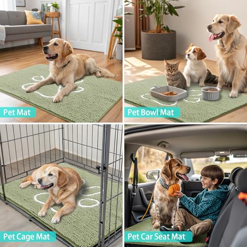 Dog Door Mat for Muddy Paws (47"X32" / Sage Green and White)