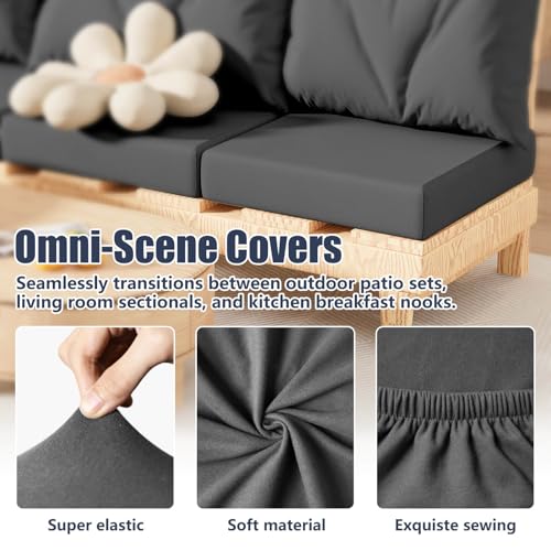 8Pcs Outdoor Cushion Covers (Medium-grey / Square-large + Square)