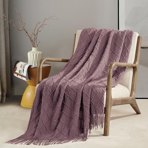 Lavender Throw Blanket 50 x70 Inch Jacquard Throw Knitted Blanket (Jacquard-dark Lavender / 50"x70")