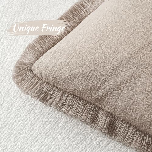 Boho Natural Linen Fringe Decorative Throw Pillow Covers 20x20 (20" x 20" (Pack of 2) / Natural Linen)