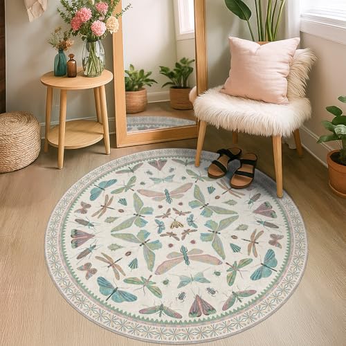 Cream Round Rugs 4ft for Living Room (4' (Round) / Beige Green)
