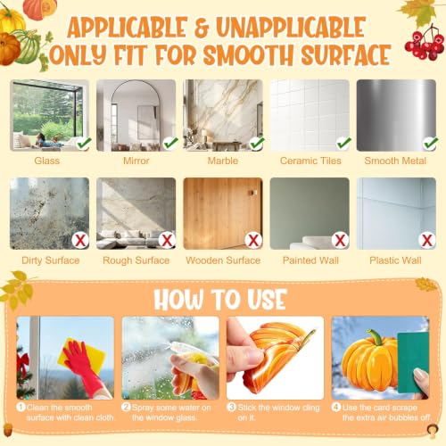 Fall Thanksgiving Window Clings Static Window Decal for Fall Décor (Brown, Yellow)