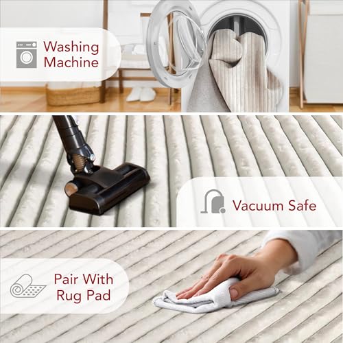 Kai Off White Striped Washable Area Rug (Kai Off White / 7'6" x 9'6" (Rectangular))