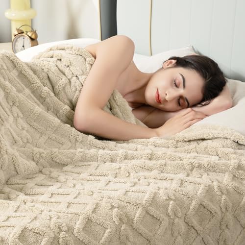 Fleece Throw Blanket for Couch (Khaki / Throw(50×60in))