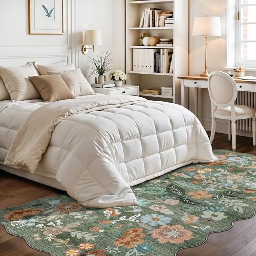 4x8 Washable Area Rug for Family (4' x 8' (Rectangular) / Green/Floral)