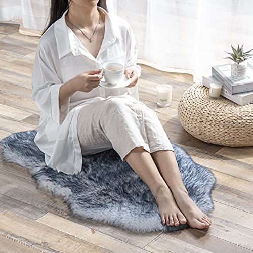 Soft Faux Fox Fur Rug Chair Couch Cover Area Rug for Bedroom Floor Sofa Living Room White Blue 2 x 2.8 ft (White Blue / 2 x 2.8 ft)