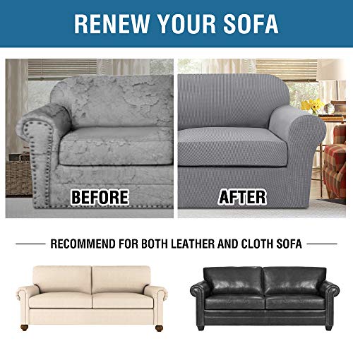3 Piece Stretch Sofa Covers for 2 Cushion Sofa Couch Covers for Living Room Furniture Cover (Medium-XL / Dove)