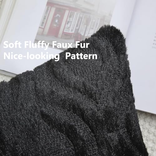Faux Fur Plush Soft Black Throw Pillow Covers 24x24 Set of 2 (24" x 24" (Pack of 2) / Black)