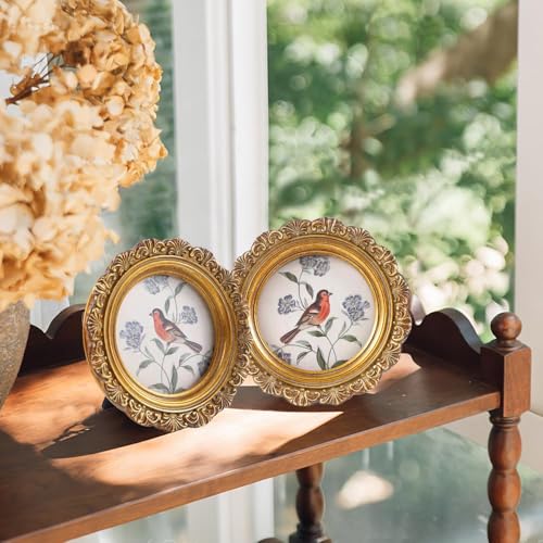 Vintage Picture Frames 4x4 Round Bronze Antique Picture Frames with Glass Front Handcrafted Rustic Home Decor for Wall Mount and Tabletop Gallery Wall Art (Bronze / 4x4 Round)
