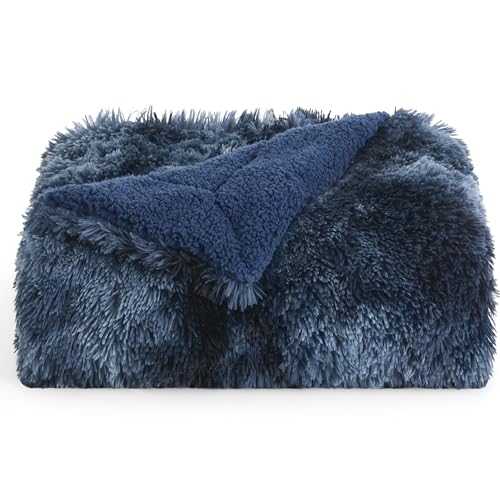 Faux Fur Fluffy Sherpa Blanket Couch Throw Tie Dye Navy 50"x60" (05- Tie Dye Navy / Throw (50" X 60"))