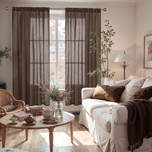 Brown Linen Curtains 72 Inches Long for Living Room (Brown / 52"W x 72"L (Pack of 2))