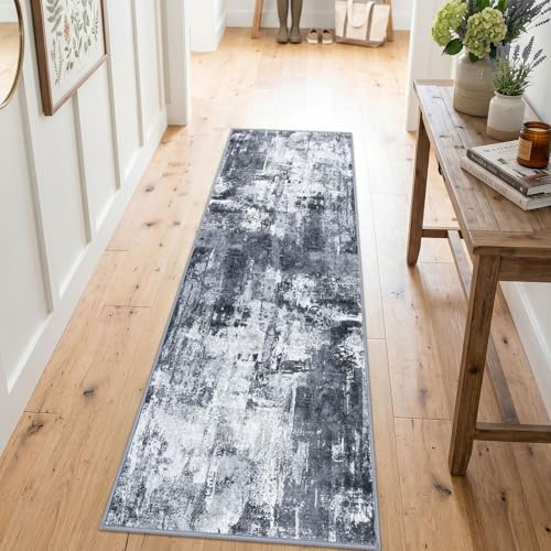 Modern Runner Rug 2x6 Washable Multi (Multi-grey/Blue/Black / 2' x 6' (Runner))