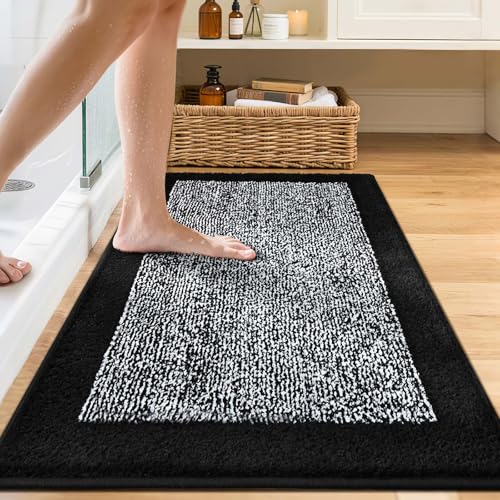 48x24 Long Bathroom Rugs Non Slip Washable (Black / 2' x 4' (Rectangular))