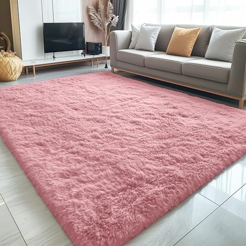 5x7 Machine Washable Large Area Rugs for Living Room (5x7 Ft / Pale Pink)