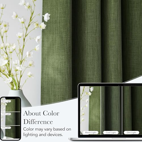 Faux Linen Froest Green Blackout Curtains 84 inches Long for Living Room (Linen Froest Green / 52"W x 84"L (Pack of 2))