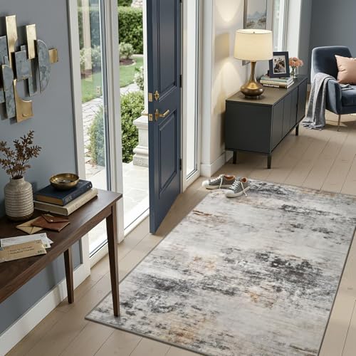 3x5 Washable Non Slip Area Rugs for Bedroom Living Room (Grey / Brown / 3' x 5' (Rectangular))