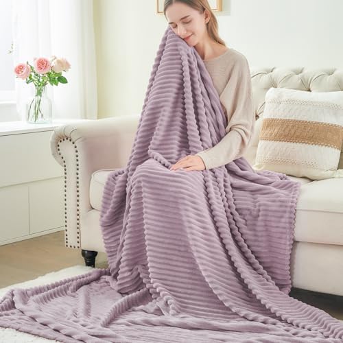3D Ribbed Dusky Violet Fleece Twin Blanket for Couch (Dusky Violet / Twin(60"x80"))