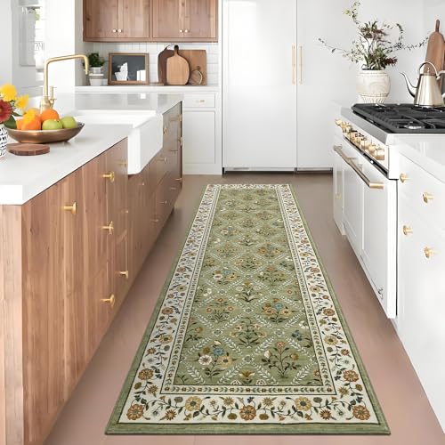 Washable Kitchen Rugs Non Slip 2x6 Hallway Runner Stain Resistant Low Pile Rug (Green/Spring / 2' x 6' (Rectangular))