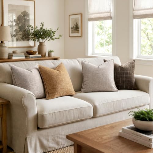 Decorative Couch Throw Pillow Covers 20x20 Inch Apricot Brown 2 Pack (Apricot Brown / 20" x 20" (Pack of 2))
