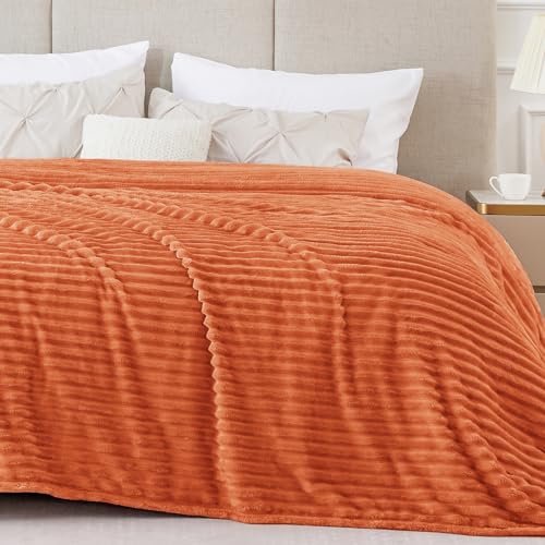 Ribbed Jacquard Burt Orange King Size Blanket for Bed (Burnt Orange / King(108"x90"))