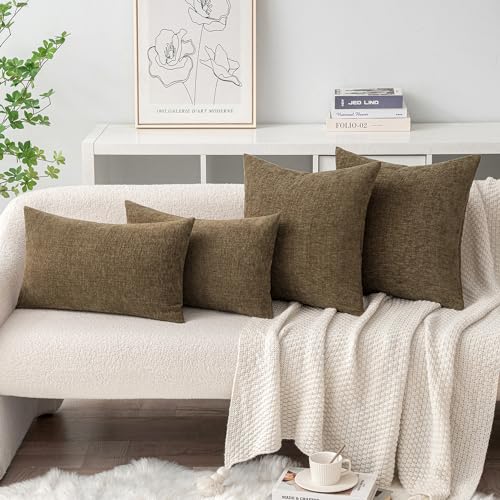 Soft Chenille Fall Throw Pillow Covers Coffee 18x18 Inch Pack of 2 (18" x 18" (Pack of 2) / Coffee)
