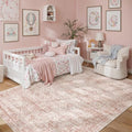 5x7 Area Rugs Pink Low Pile Washable Trendy Faded Style Rug (Pink / 5' x 7' (Rectangular))