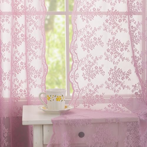 Vintage Lace Curtains 63 Inch Length (Lilac / 52"W x 63"L (Pack of 2))
