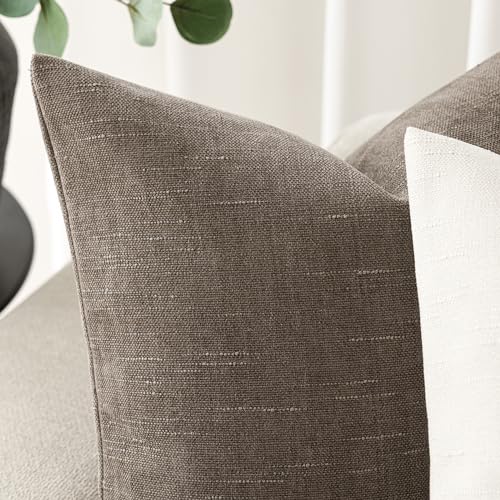 Solid Textured Chenille Throw Pillow Covers 24x24 Inch (24" x 24" (Pack of 2) / Taupe Grey)