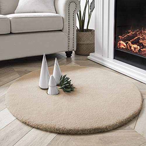 Ashler Faux Fur Rug (3' (Round) / Beige)
